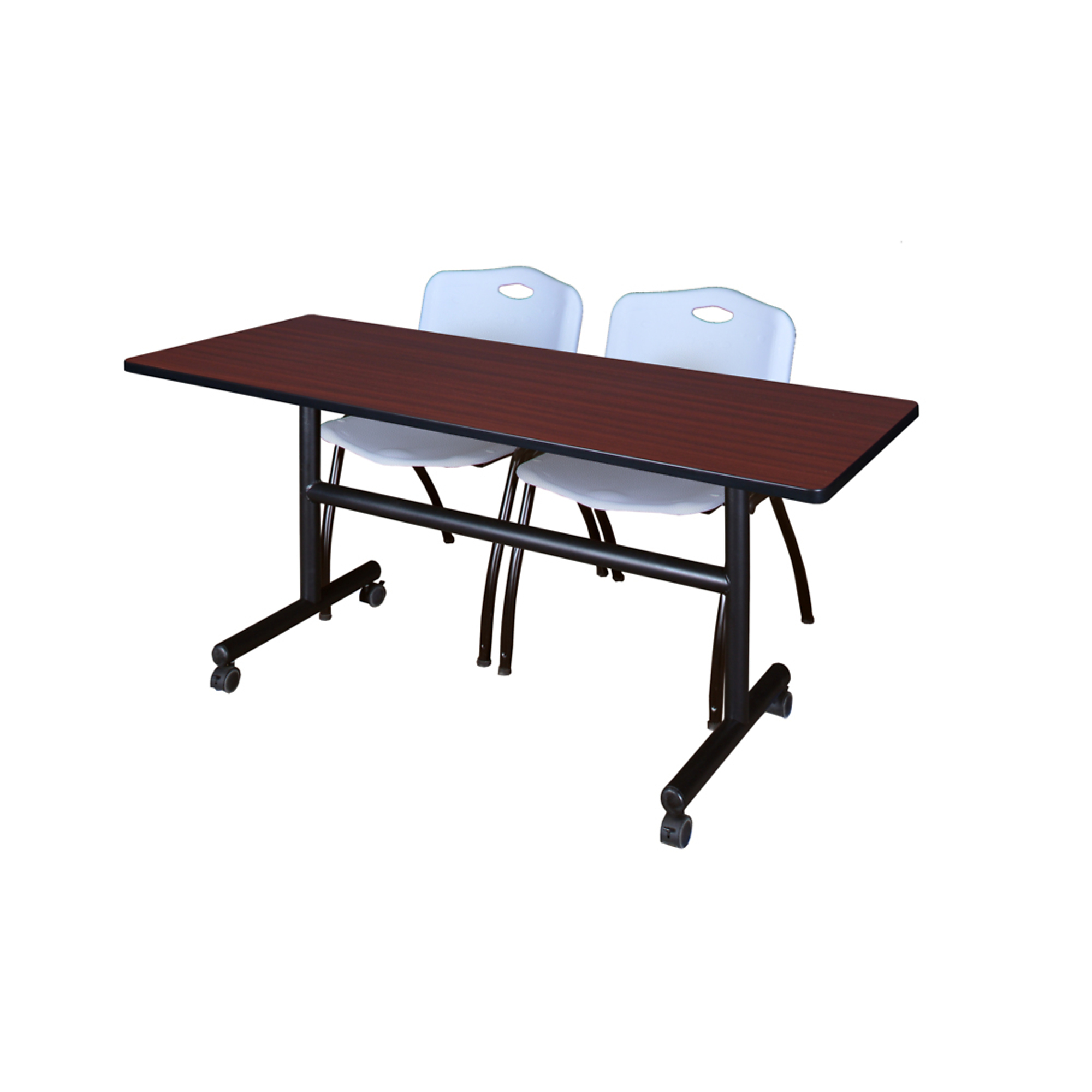 Regency Kobe Flip-Top Training Nesting Table Set — 60in. x 30in., Mahogany/Grey, Includes 2 Grey Stack Chairs, Model# MKFT6030MH47GY